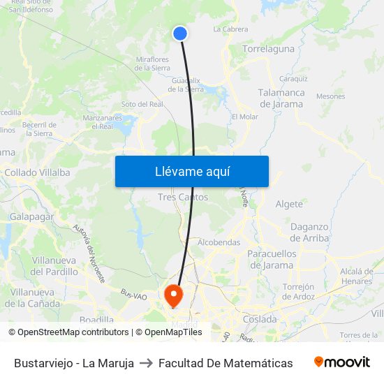 Bustarviejo - La Maruja to Facultad De Matemáticas map