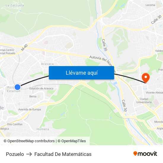 Pozuelo to Facultad De Matemáticas map