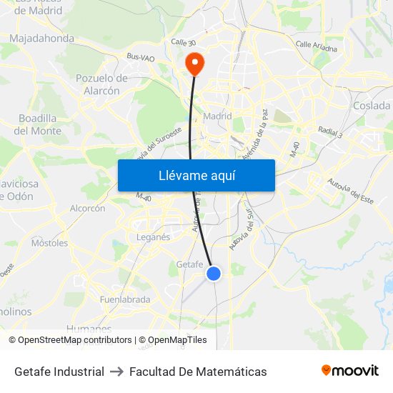Getafe Industrial to Facultad De Matemáticas map