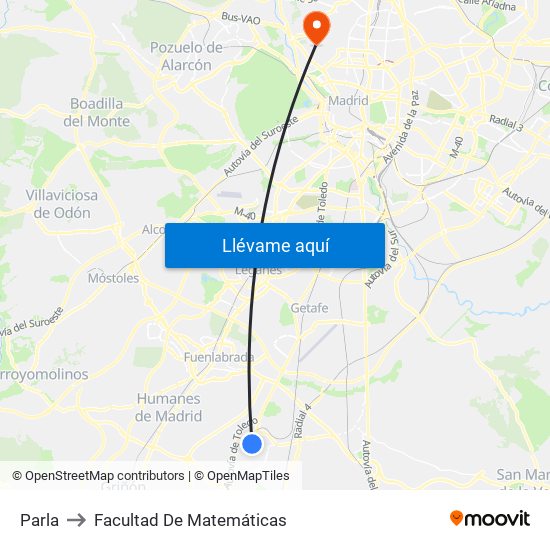 Parla to Facultad De Matemáticas map