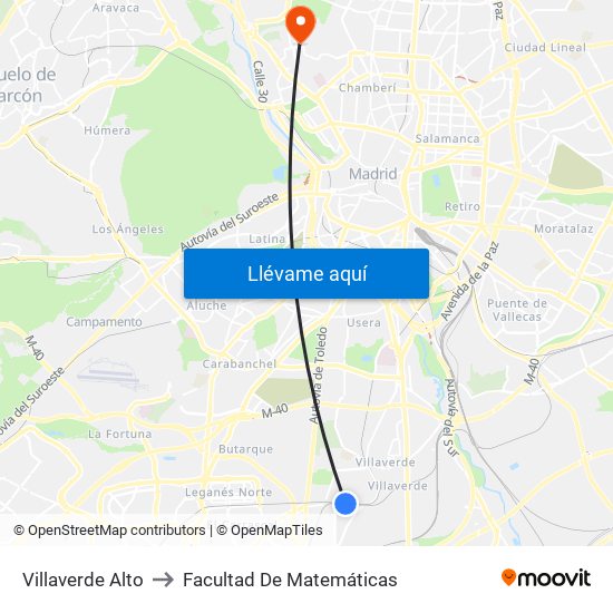 Villaverde Alto to Facultad De Matemáticas map