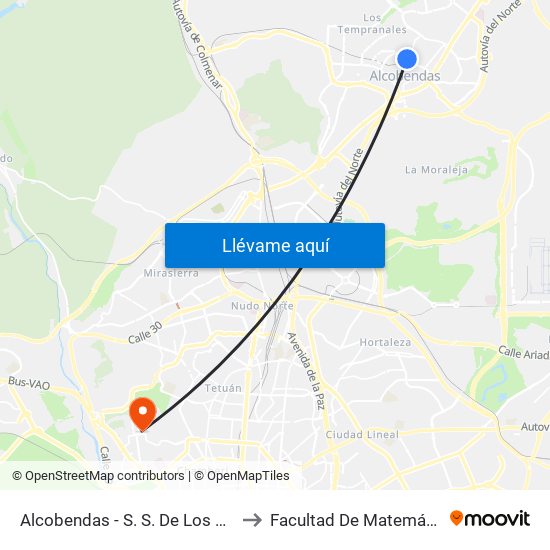 Alcobendas - S. S. De Los Reyes to Facultad De Matemáticas map