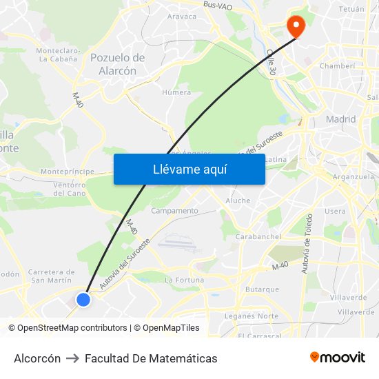 Alcorcón to Facultad De Matemáticas map