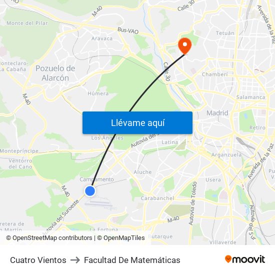 Cuatro Vientos to Facultad De Matemáticas map