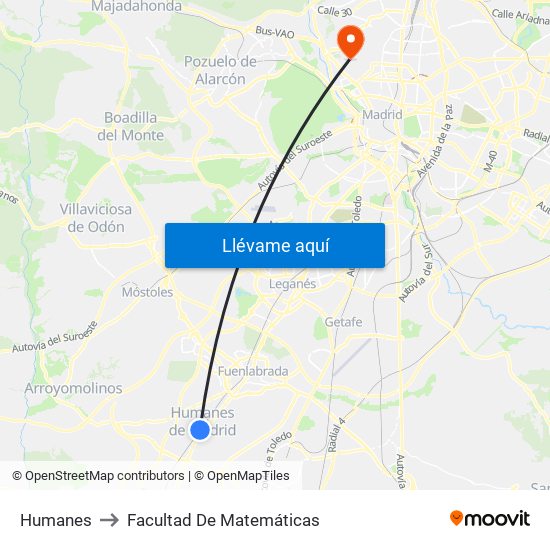 Humanes to Facultad De Matemáticas map