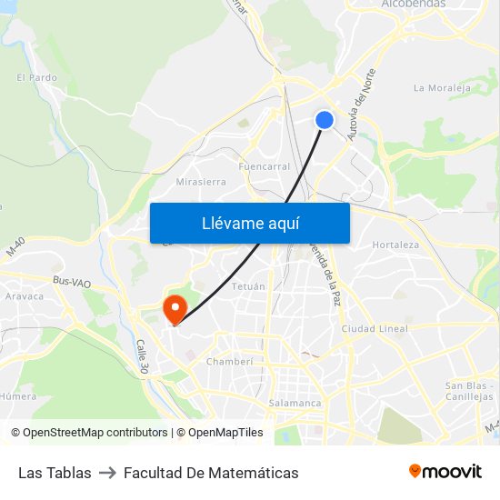 Las Tablas to Facultad De Matemáticas map