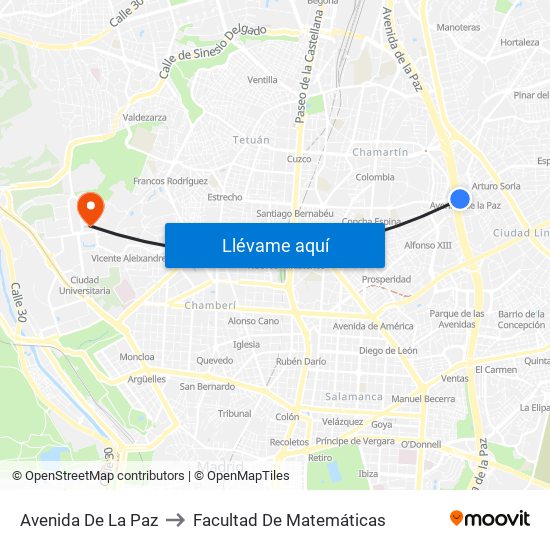 Avenida De La Paz to Facultad De Matemáticas map