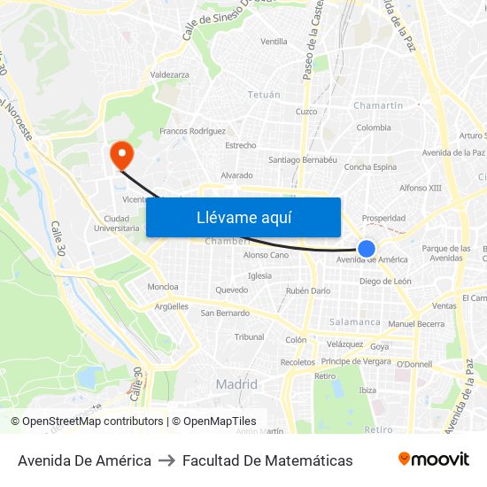 Avenida De América to Facultad De Matemáticas map