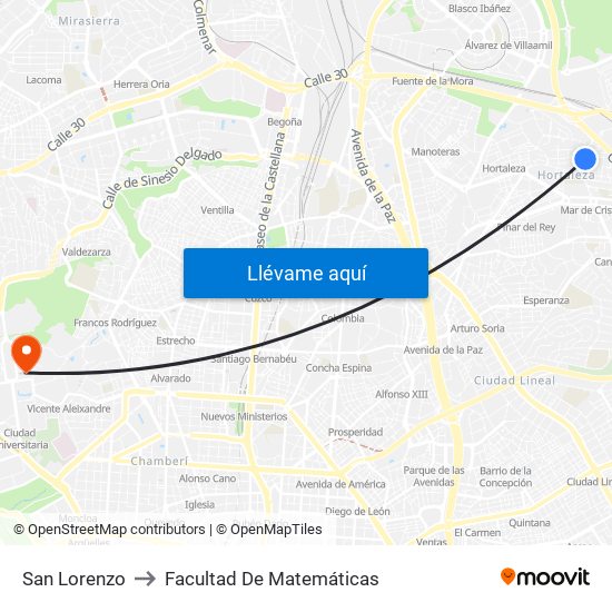 San Lorenzo to Facultad De Matemáticas map