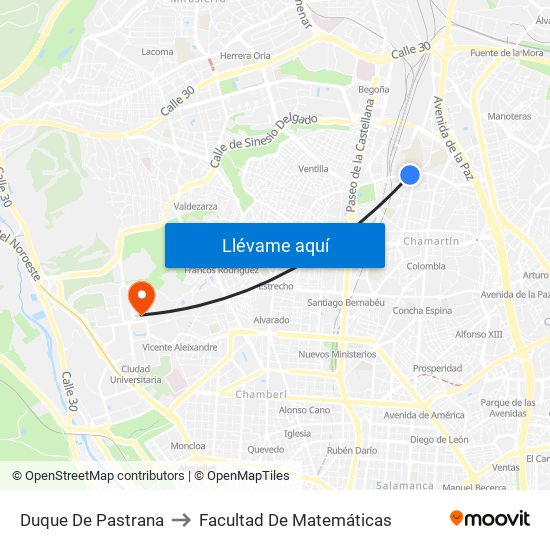 Duque De Pastrana to Facultad De Matemáticas map