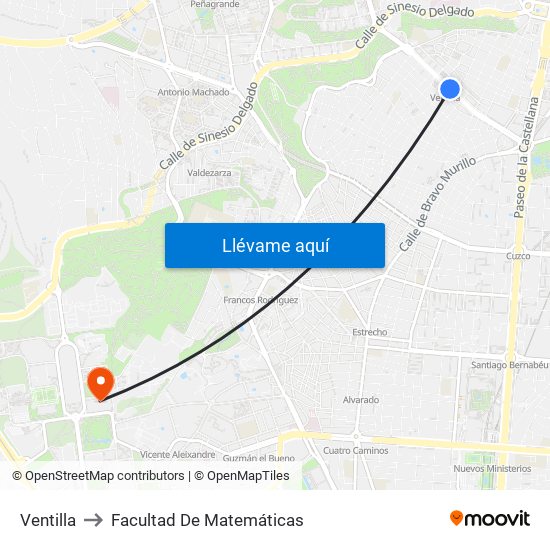 Ventilla to Facultad De Matemáticas map