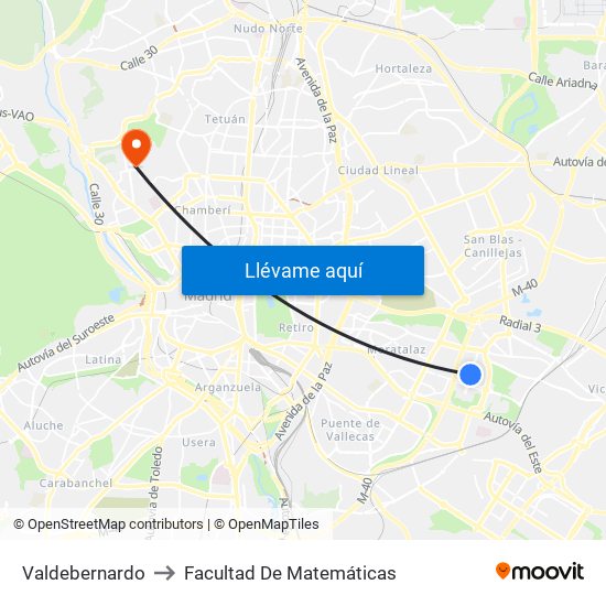 Valdebernardo to Facultad De Matemáticas map