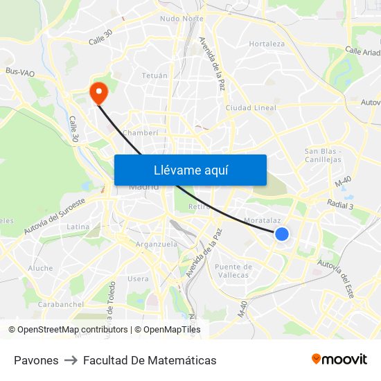 Pavones to Facultad De Matemáticas map