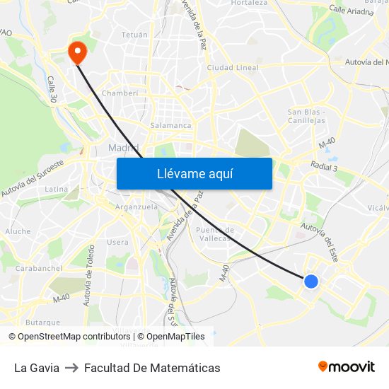 La Gavia to Facultad De Matemáticas map