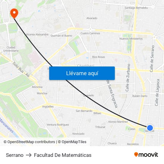 Serrano to Facultad De Matemáticas map