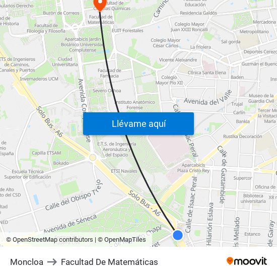Moncloa to Facultad De Matemáticas map