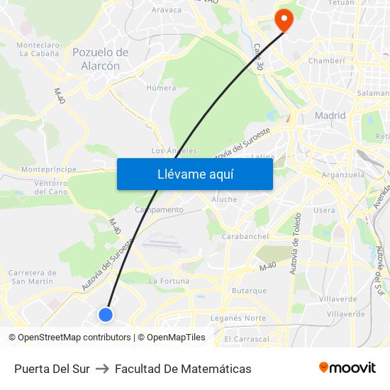 Puerta Del Sur to Facultad De Matemáticas map