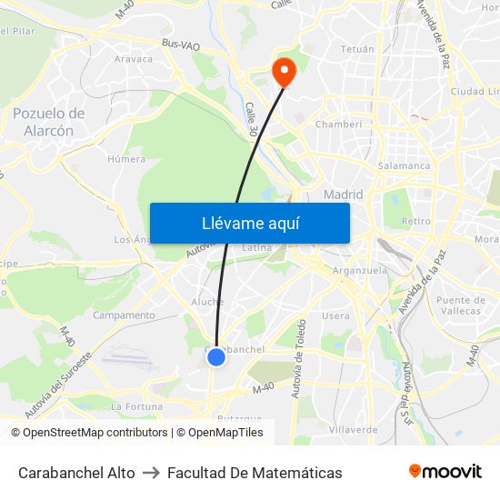 Carabanchel Alto to Facultad De Matemáticas map