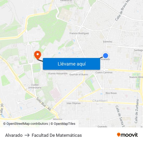 Alvarado to Facultad De Matemáticas map