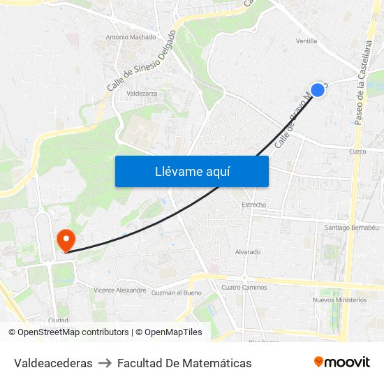 Valdeacederas to Facultad De Matemáticas map