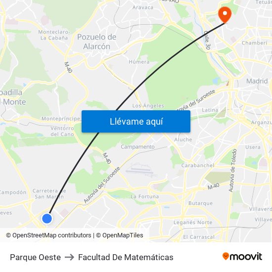 Parque Oeste to Facultad De Matemáticas map