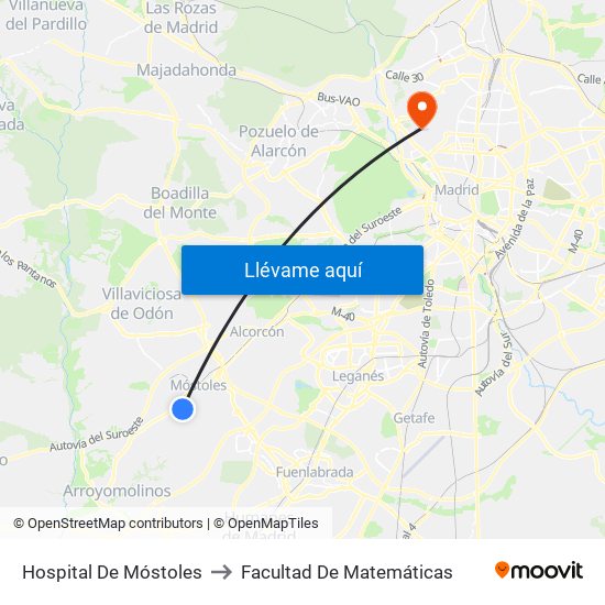 Hospital De Móstoles to Facultad De Matemáticas map
