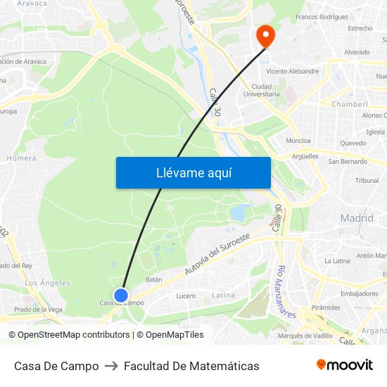 Casa De Campo to Facultad De Matemáticas map