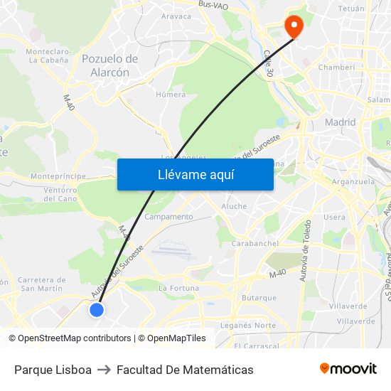 Parque Lisboa to Facultad De Matemáticas map