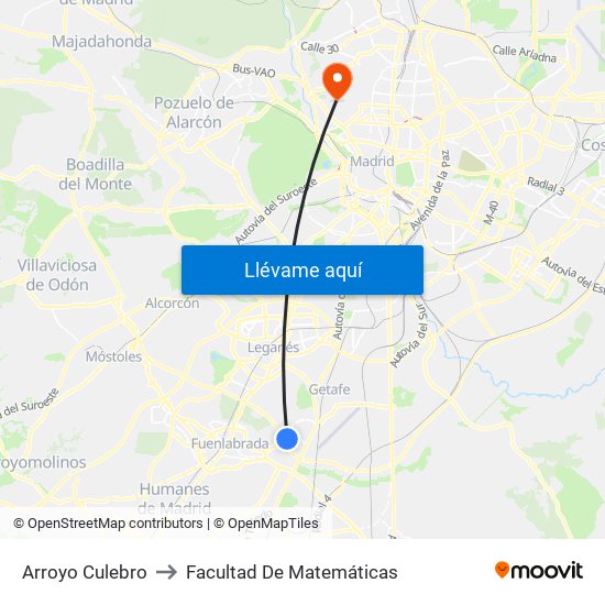Arroyo Culebro to Facultad De Matemáticas map