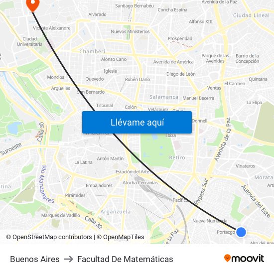Buenos Aires to Facultad De Matemáticas map