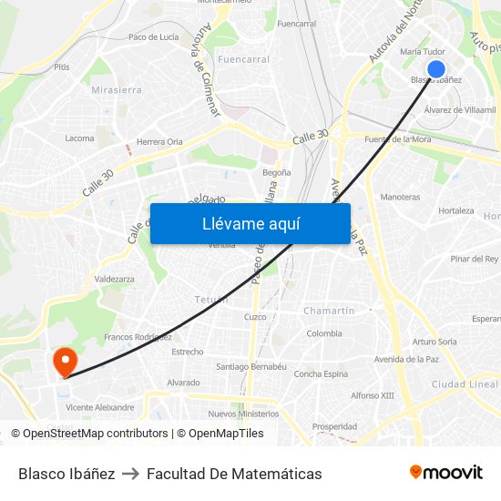 Blasco Ibáñez to Facultad De Matemáticas map