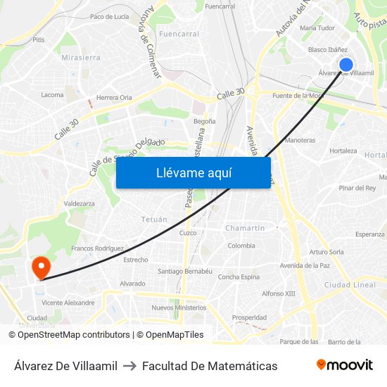 Álvarez De Villaamil to Facultad De Matemáticas map