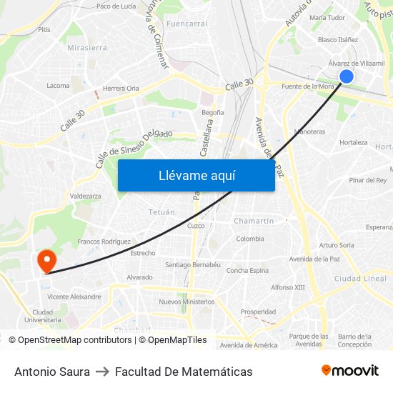 Antonio Saura to Facultad De Matemáticas map