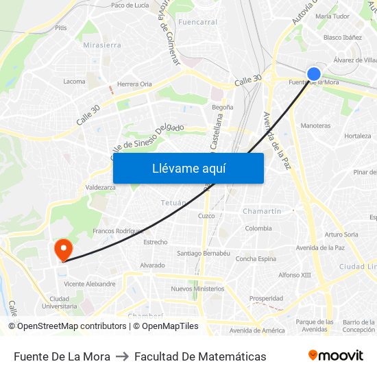 Fuente De La Mora to Facultad De Matemáticas map