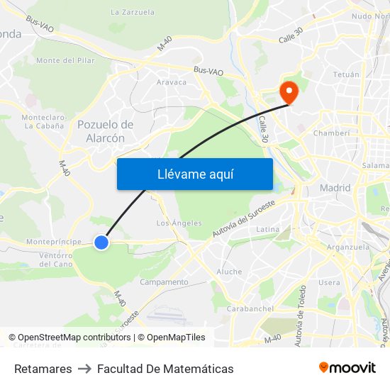 Retamares to Facultad De Matemáticas map