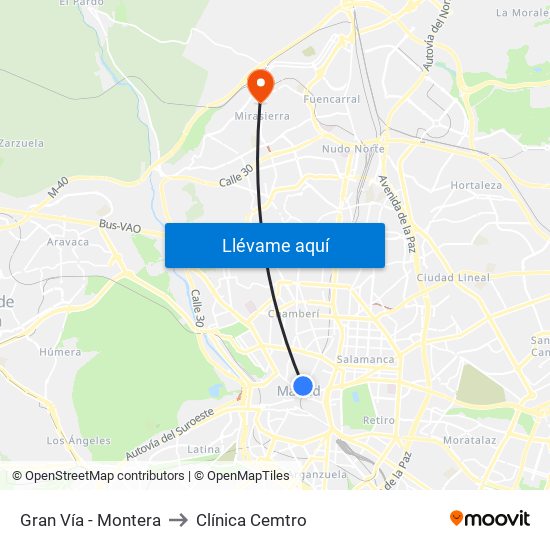 Gran Vía - Montera to Clínica Cemtro map