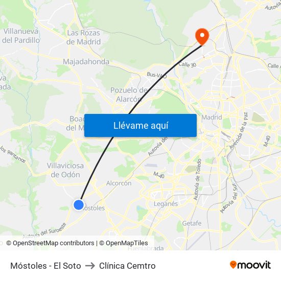 Móstoles - El Soto to Clínica Cemtro map