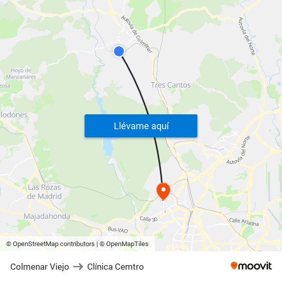 Colmenar Viejo to Clínica Cemtro map