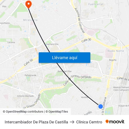 Intercambiador De Plaza De Castilla to Clínica Cemtro map