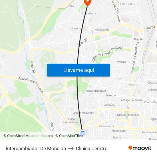 Intercambiador De Moncloa to Clínica Cemtro map