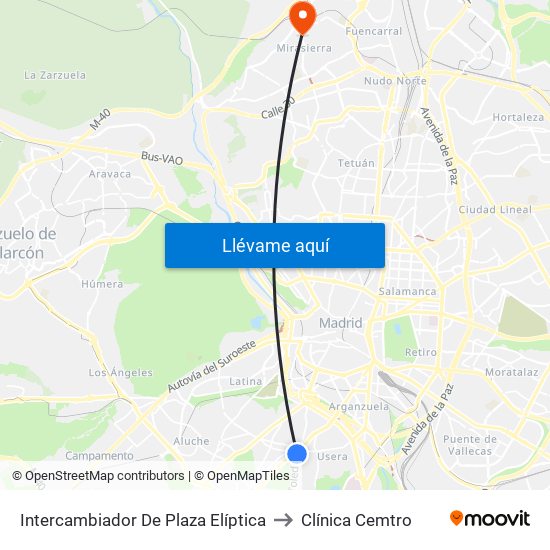 Intercambiador De Plaza Elíptica to Clínica Cemtro map