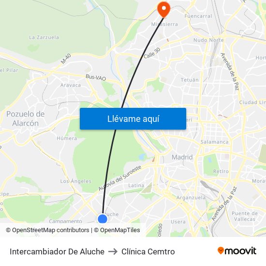 Intercambiador De Aluche to Clínica Cemtro map