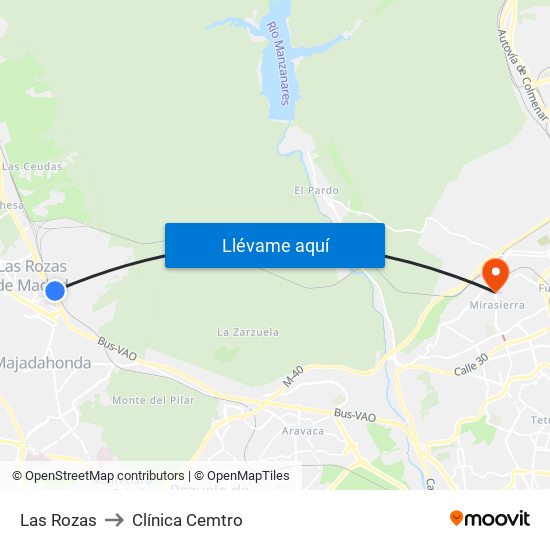 Las Rozas to Clínica Cemtro map
