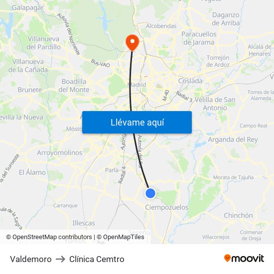 Valdemoro to Clínica Cemtro map