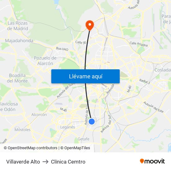 Villaverde Alto to Clínica Cemtro map
