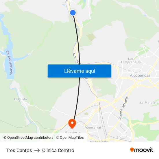 Tres Cantos to Clínica Cemtro map