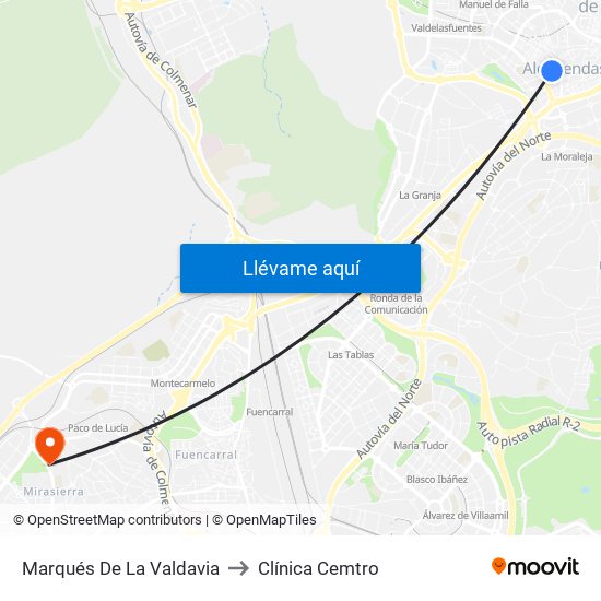 Marqués De La Valdavia to Clínica Cemtro map