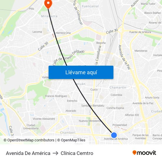 Avenida De América to Clínica Cemtro map