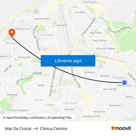 Mar De Cristal to Clínica Cemtro map