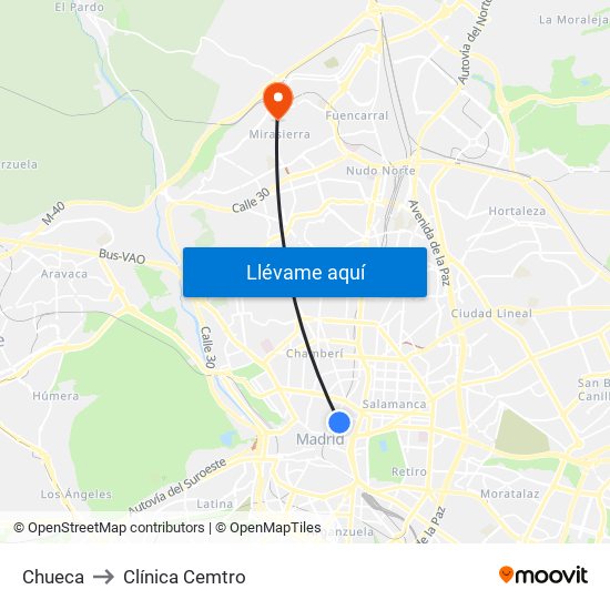 Chueca to Clínica Cemtro map